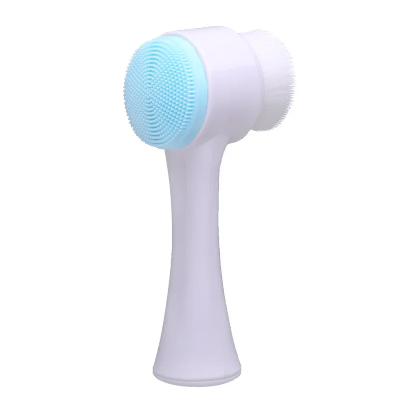Double-Sided Silicone Facial Cleansing Brush – Exfoliating, Deep Pore Cleaning & Massage Tool (Pink / Blue)