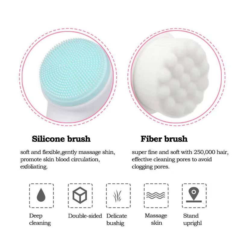 Double-Sided Silicone Facial Cleansing Brush – Exfoliating, Deep Pore Cleaning & Massage Tool (Pink / Blue)