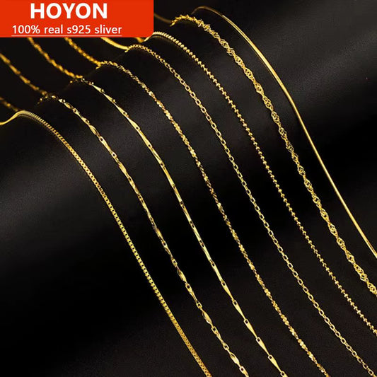 14K Gold Plated Necklace for Women – Elegant Snake, Box & Cross Chains | Minimalist Layering Jewelry, 18-inch 45 cm Chain