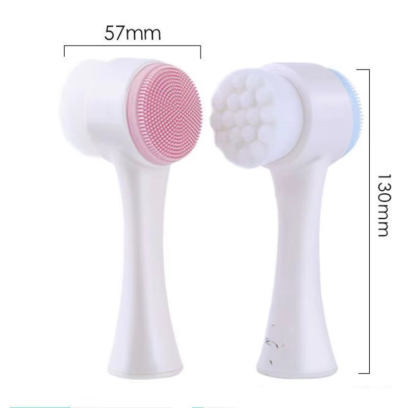 Double-Sided Silicone Facial Cleansing Brush – Exfoliating, Deep Pore Cleaning & Massage Tool (Pink / Blue)