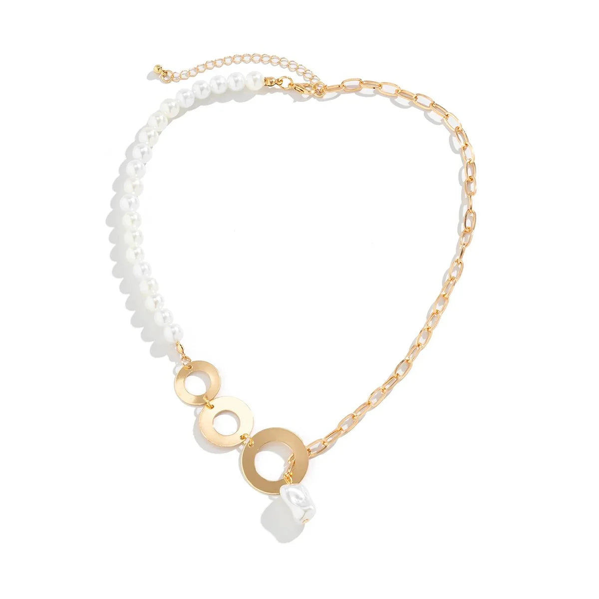 Elegant Pearl & Paperclip Chain Necklace – Modern Half-Pearl, Half-Link Design