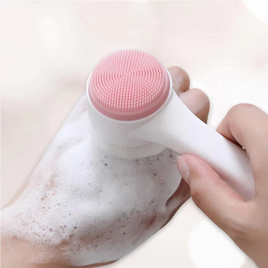 Double-Sided Silicone Facial Cleansing Brush – Exfoliating, Deep Pore Cleaning & Massage Tool (Pink / Blue)