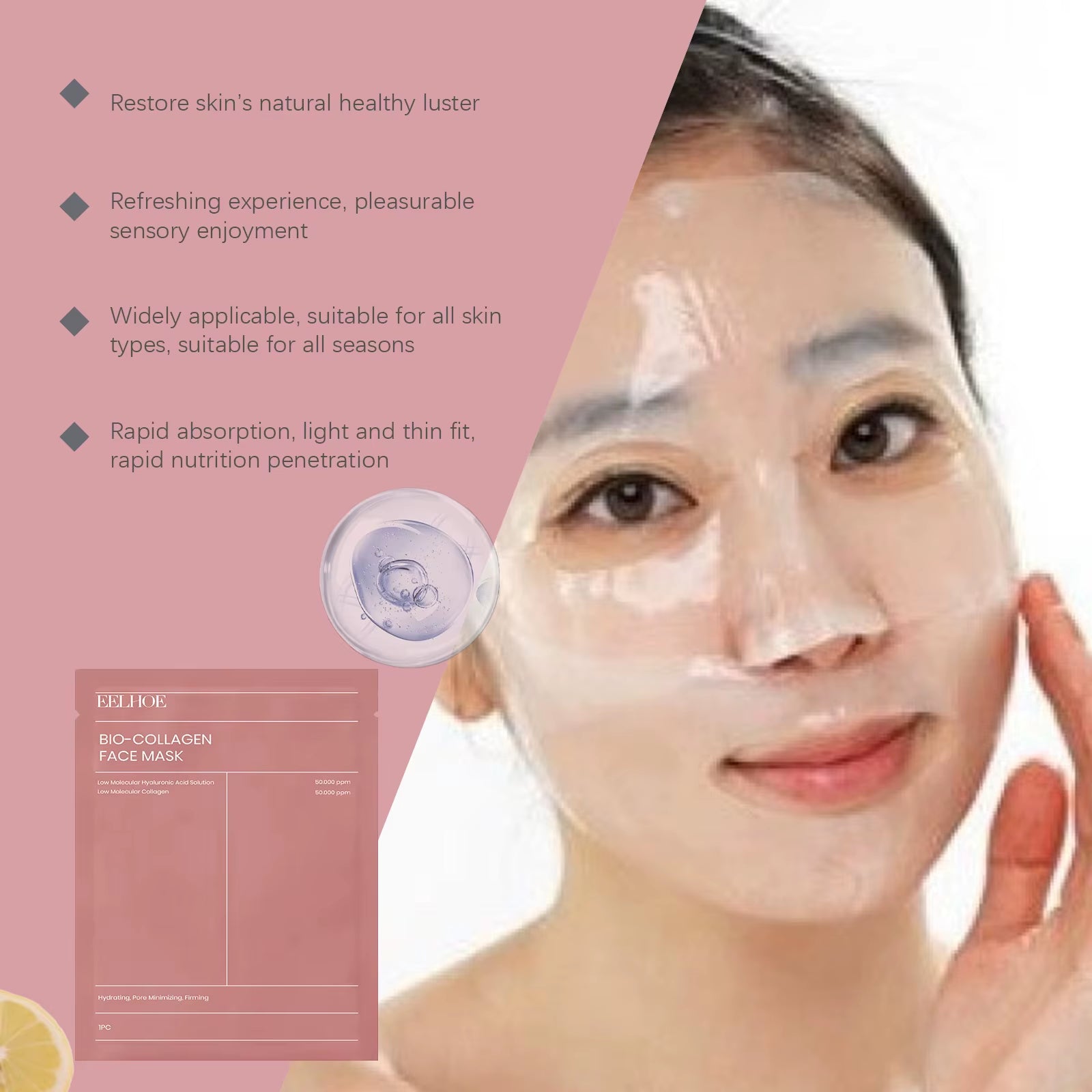 Bio Collagen Hydrating Face Mask Set – Anti-Aging, Deep Moisturizing, and Pore-Tightening Treatment (4 / 8 / 12 pcs)