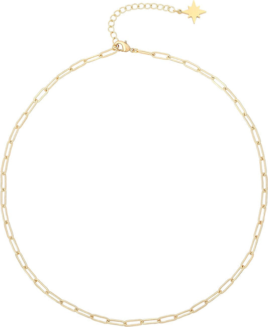18K Gold Paperclip Choker Necklace – Dainty Biwa Pearl Pendant | Luxury Handmade Chain for Women