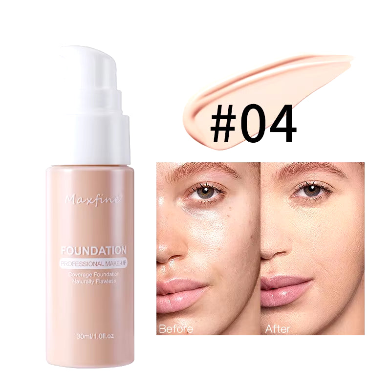 MAXFINE 12-Shade Waterproof Liquid Foundation | Full-Coverage Concealer & Sweat-Resistant Makeup for All Skin Tones