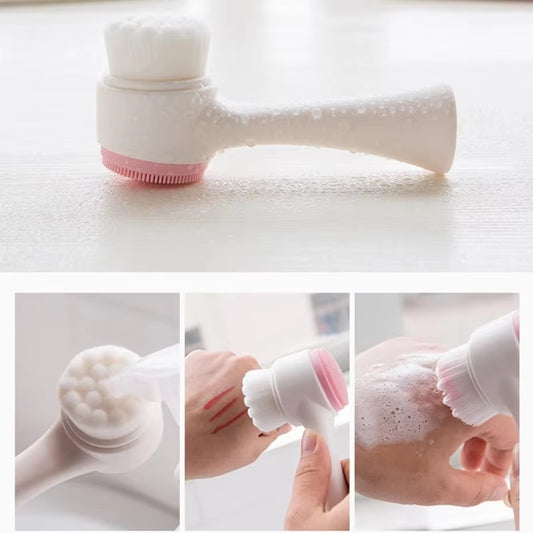 Double-Sided Silicone Facial Cleansing Brush – Exfoliating, Deep Pore Cleaning & Massage Tool (Pink / Blue)