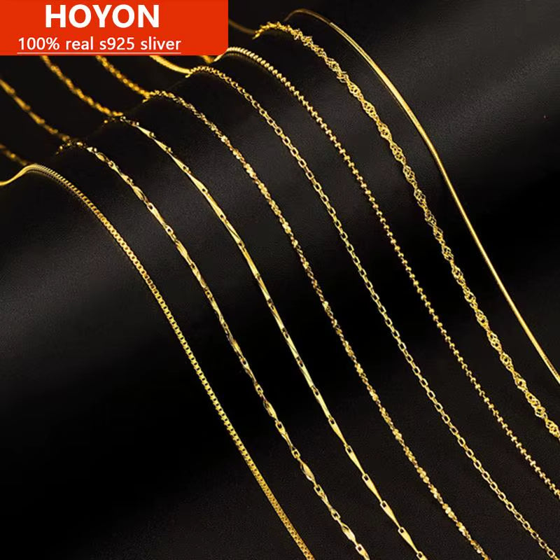 14K Gold Plated Necklace for Women – Elegant Snake, Box & Cross Chains | Minimalist Layering Jewelry, 18-inch 45 cm Chain