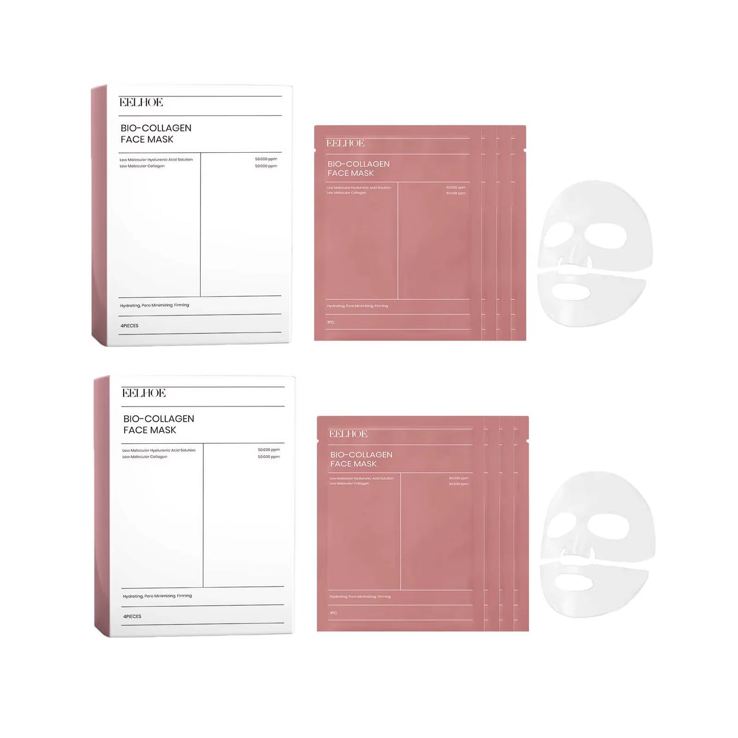 Bio Collagen Hydrating Face Mask Set – Anti-Aging, Deep Moisturizing, and Pore-Tightening Treatment (4 / 8 / 12 pcs)