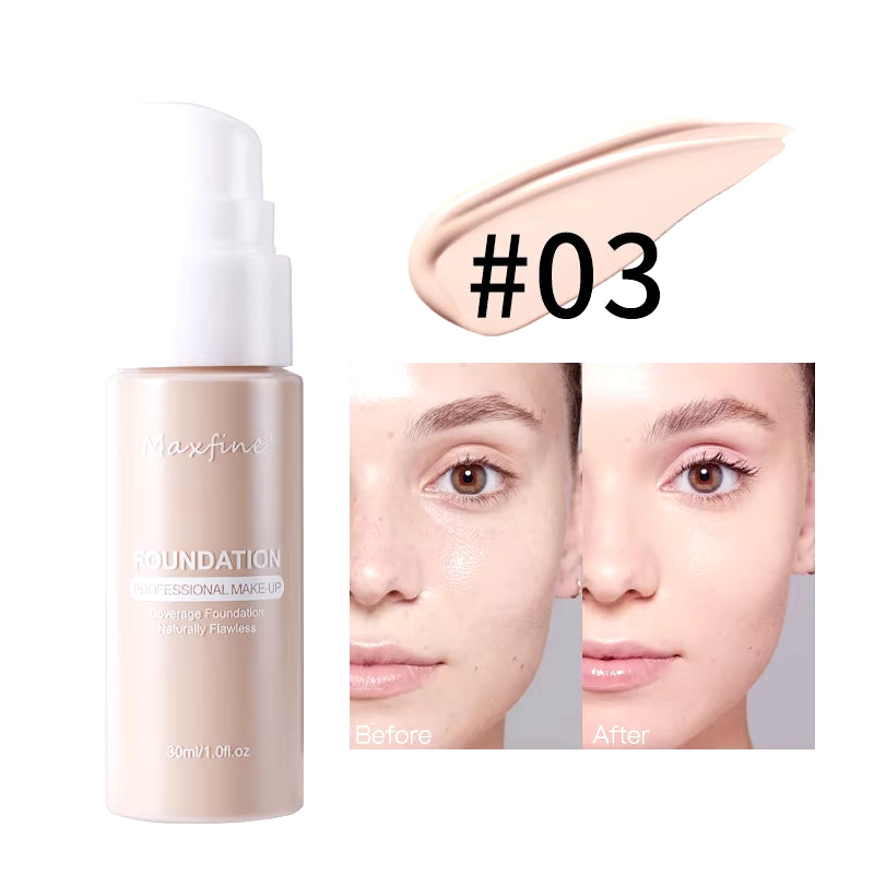 MAXFINE 12-Shade Waterproof Liquid Foundation | Full-Coverage Concealer & Sweat-Resistant Makeup for All Skin Tones