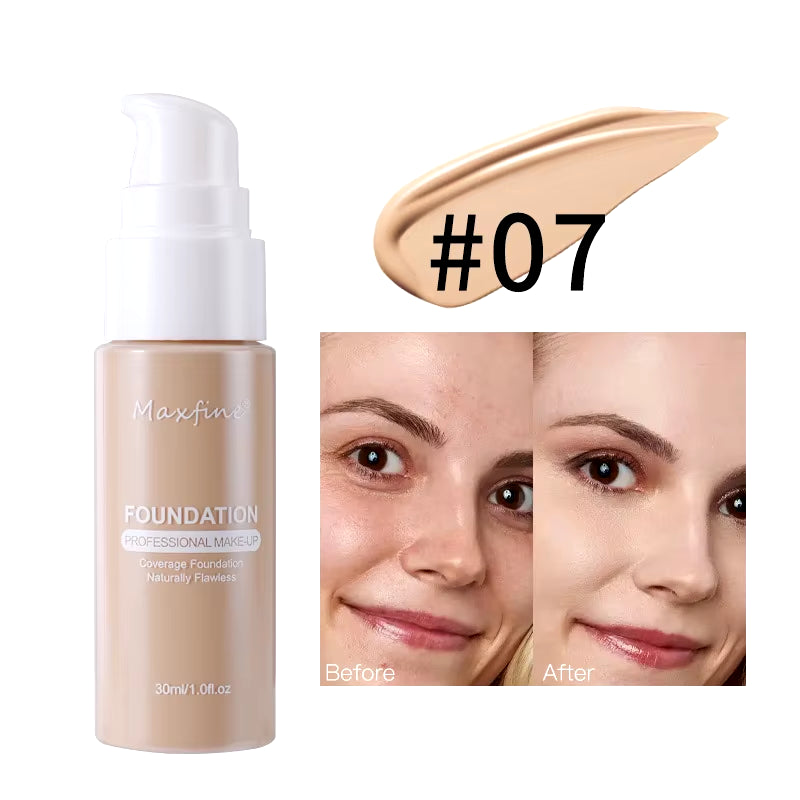 MAXFINE 12-Shade Waterproof Liquid Foundation | Full-Coverage Concealer & Sweat-Resistant Makeup for All Skin Tones
