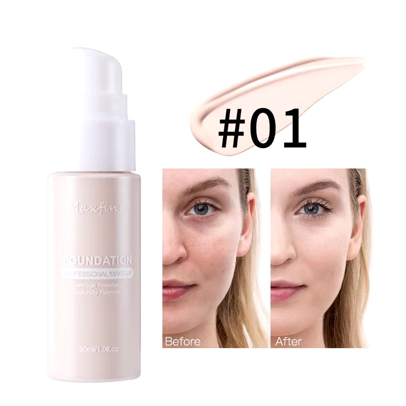 MAXFINE 12-Shade Waterproof Liquid Foundation | Full-Coverage Concealer & Sweat-Resistant Makeup for All Skin Tones