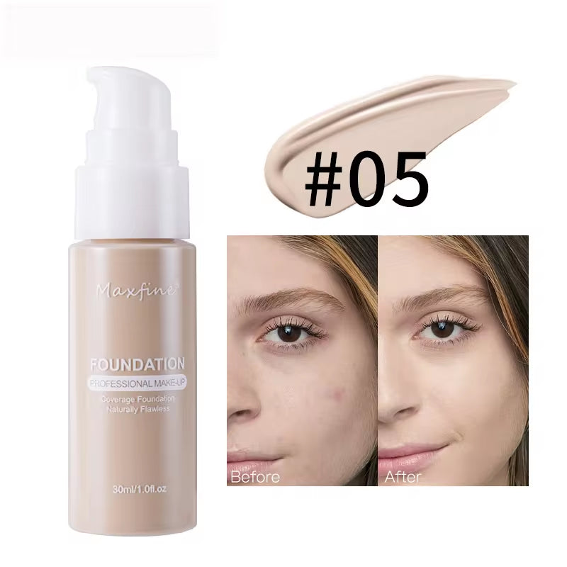 MAXFINE 12-Shade Waterproof Liquid Foundation | Full-Coverage Concealer & Sweat-Resistant Makeup for All Skin Tones